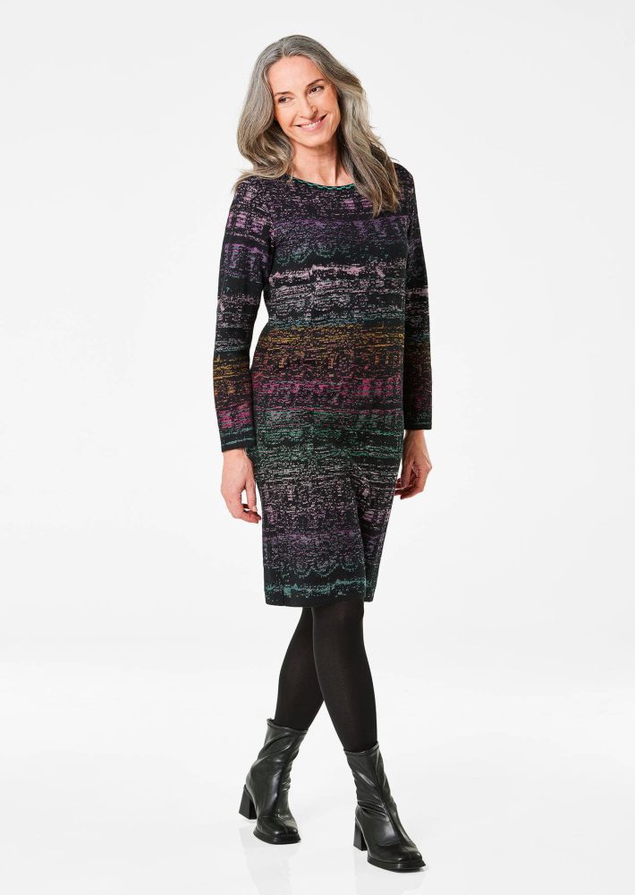 Strickkleid mit Allover-Jacquardmuster - bunt - Gr. 20 von Goldner Fashion