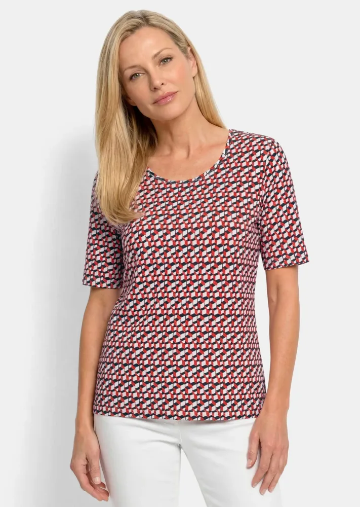 Viskoseshirt mit spannendem 3D-Print - weiss / rot / schwarz / gemustert - Gr. 20 von Goldner Fashion