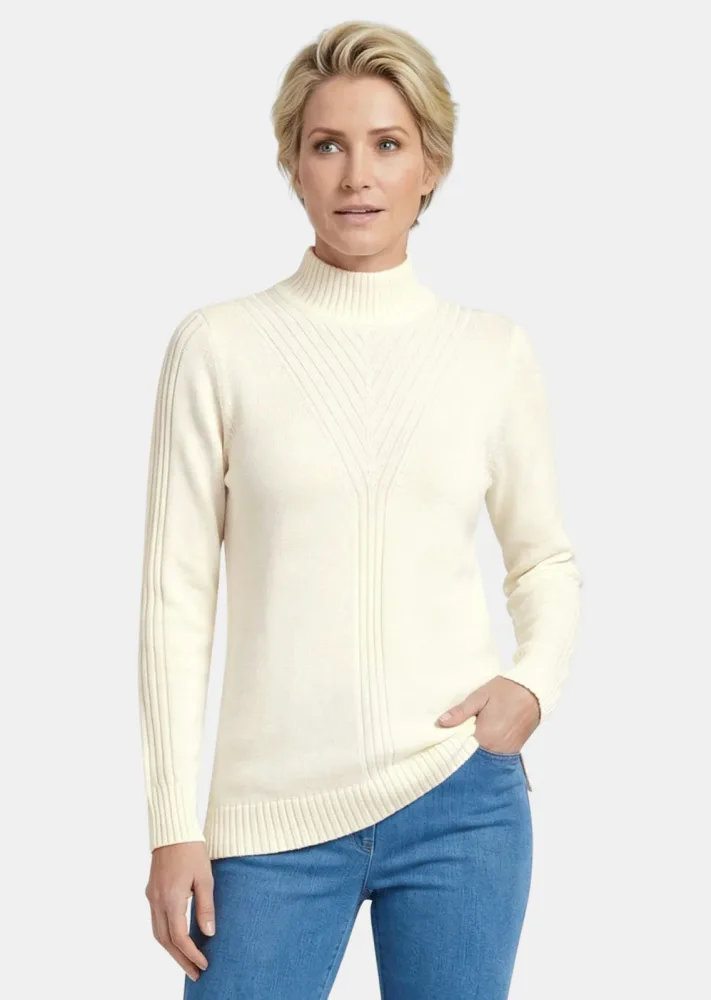 Strickpullover mit Stehkragen und Rippenmuster - cremeweiss - Gr. 20 von Goldner Fashion
