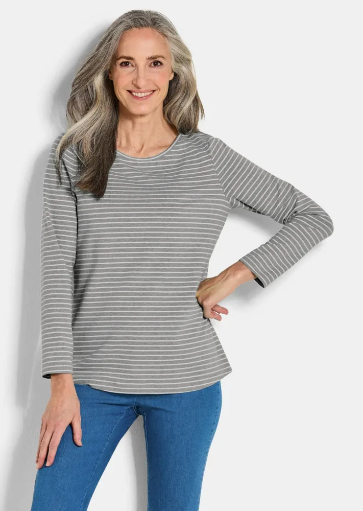 Shirt im 3er-Pack aus Baumwolljersey - grau / cremeweiss / grau / geringelt - Gr. 21 von Goldner Fashion