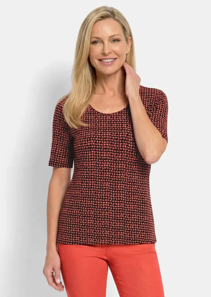 Viskoseshirt mit geometrischem Minimal Print - terrakotta / schwarz / gemustert - Gr. 21 von Goldner Fashion