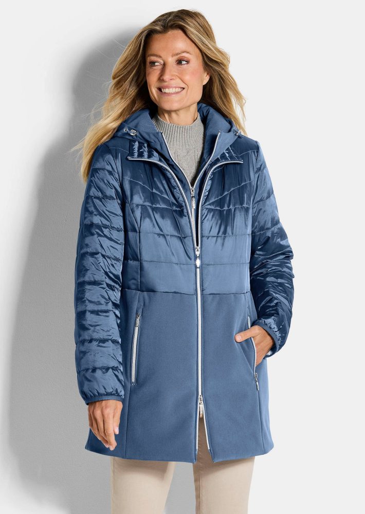 Steppmantel mit Softshell-Einsatz - rauchblau - Gr. 52 von Goldner Fashion