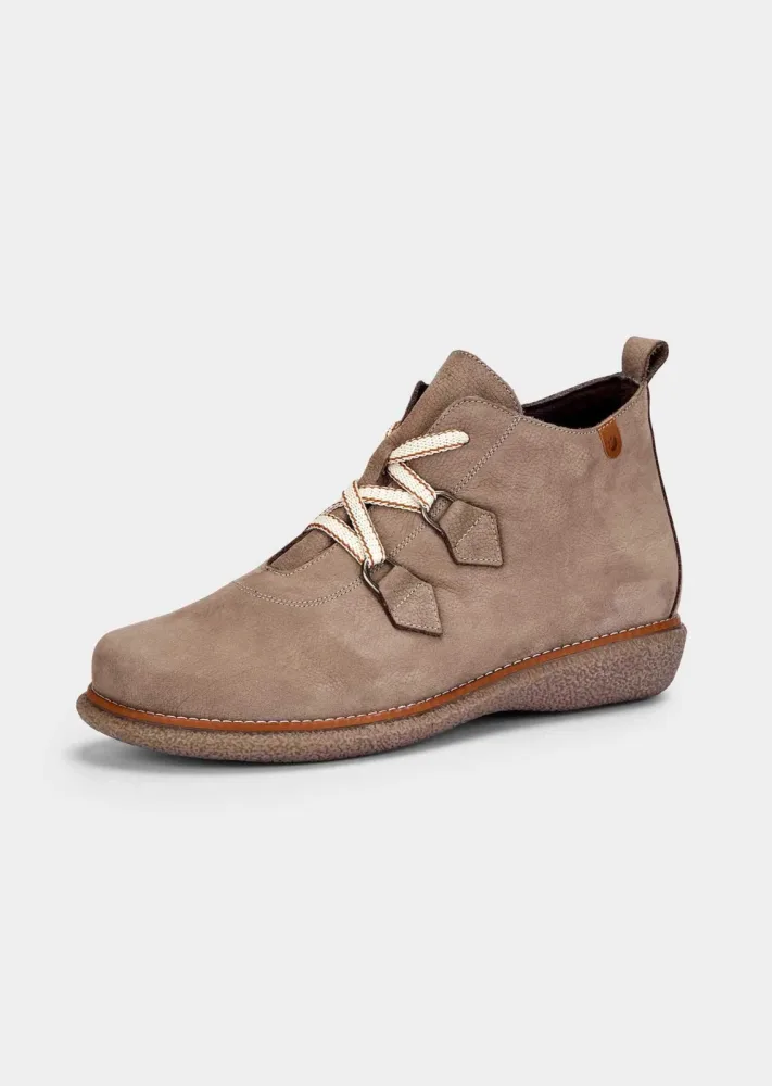 Stiefeletten aus echtem Leder mit breiter Schnürung - taupe - Gr. 36 von Goldner Fashion
