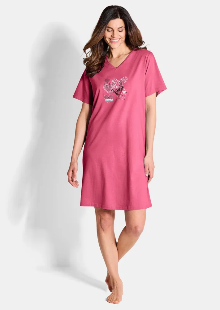 Nachthemden im Set aus reiner Baumwolle - pink / gemustert - Gr. 22/23 von Goldner Fashion