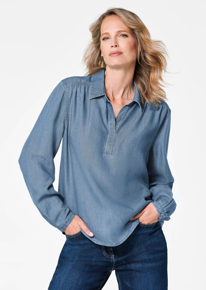 Bluse Denim in Tencel-Qualität - blau - Gr. 24 von Goldner Fashion