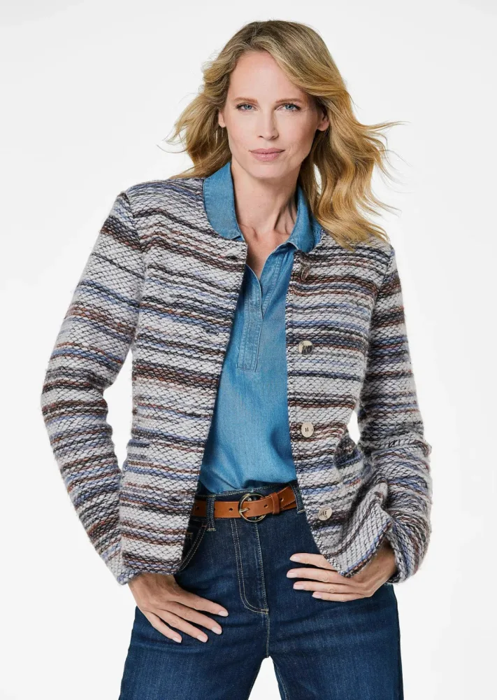 Jacke mit Ringeloptik - blau / gemustert - Gr. 24 von Goldner Fashion