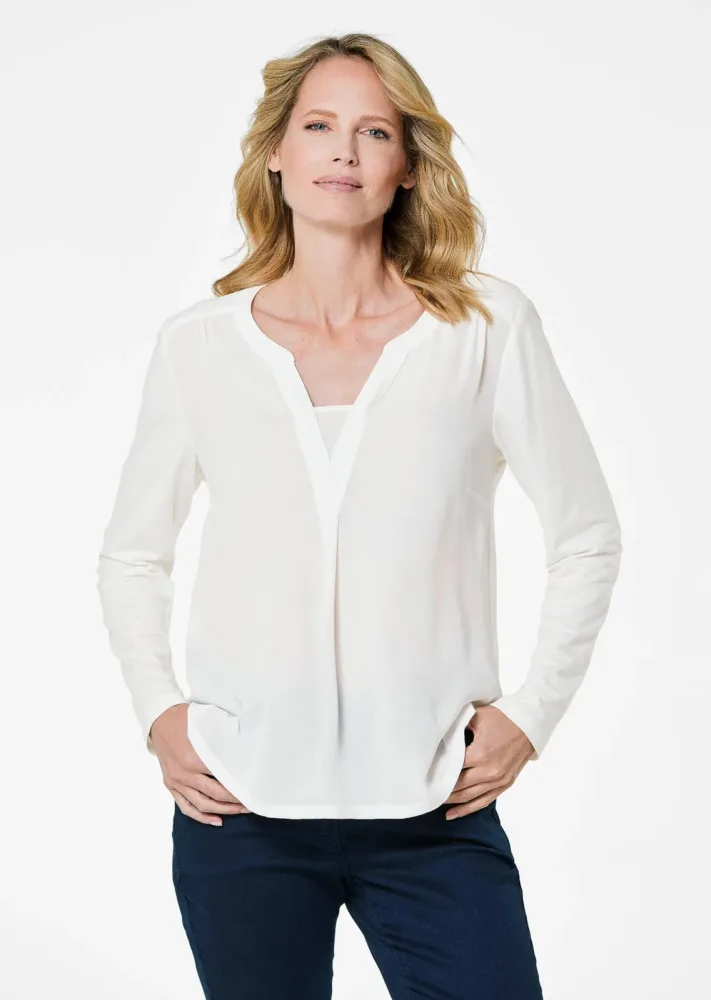 Blusenshirt mit Chiffon-Einsatz - cremeweiss - Gr. 19 von Goldner Fashion