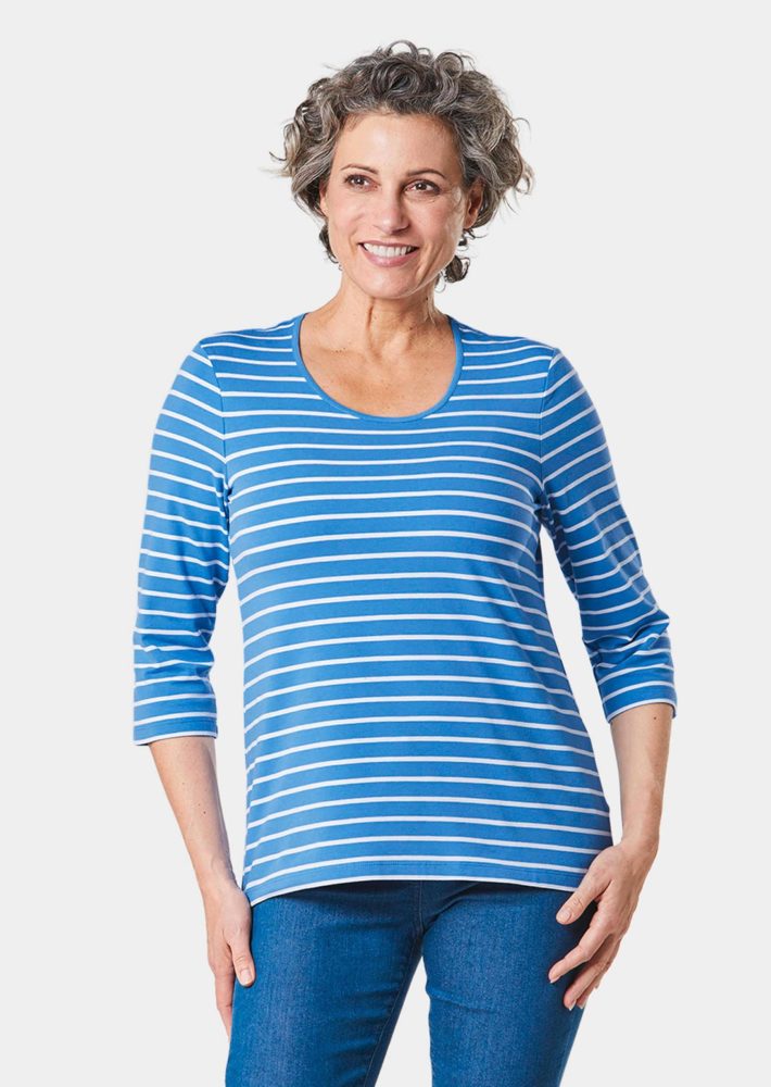 Ringelshirt mit hochwertigen, garngefärbten Ringeln ? auch nach häufigem Waschen bleibt die Farbe lange schön. In formstabiler Baumwoll-Elasthan-Qualität. Länge ca. 66 cm in Gr. 46, ca. 62 cm in Gr. 23. - royalblau / weiss - Gr. 40 von Goldner F