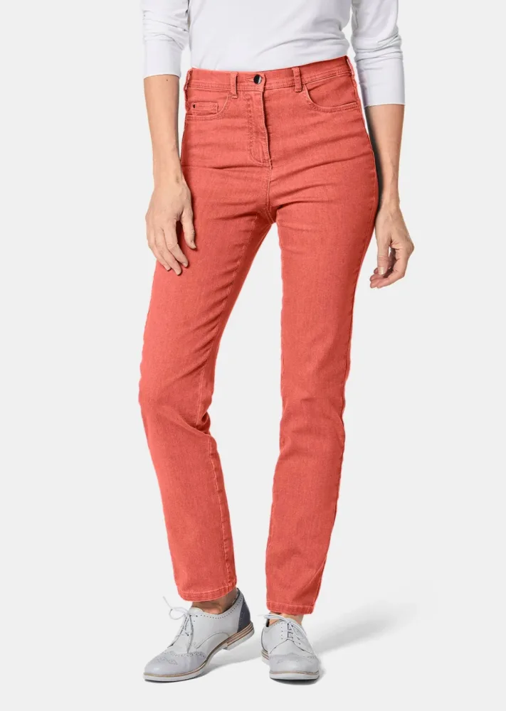 Schmale High-Stretch-Jeans LOUISA - koralle - Gr. 20 von Goldner Fashion