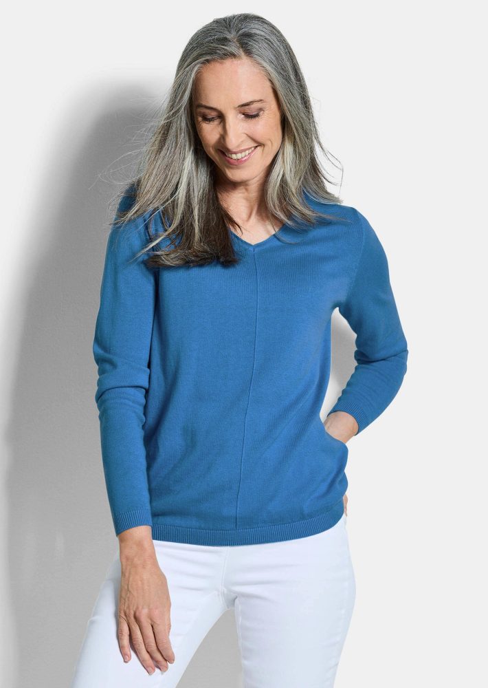 Pullover mit V-Ausschnitt aus COTTAMIRA - blau - Gr. 21 von Goldner Fashion