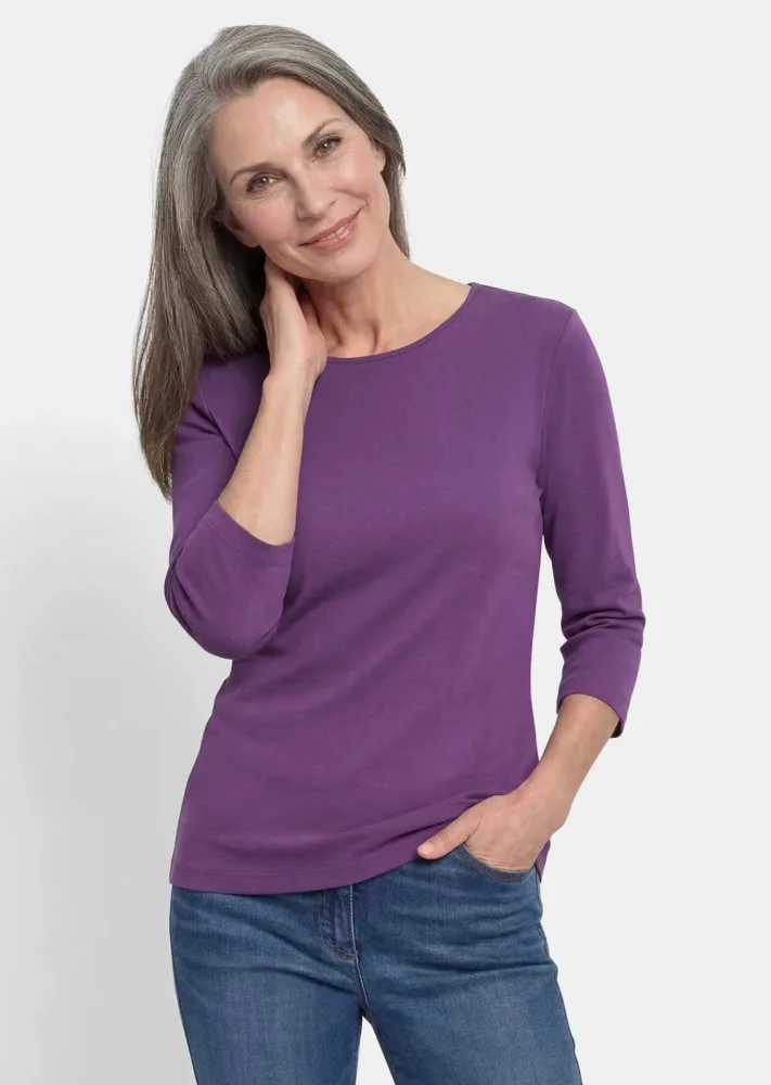 Basic-Shirt aus Interlock-Jersey - lila - Gr. 46 von Goldner Fashion