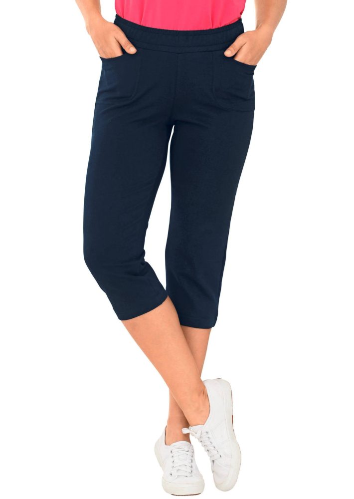 Bequeme 3/4-Freizeithose mit Schlupfbund und Taschen - marine - Gr. 40 von Goldner Fashion