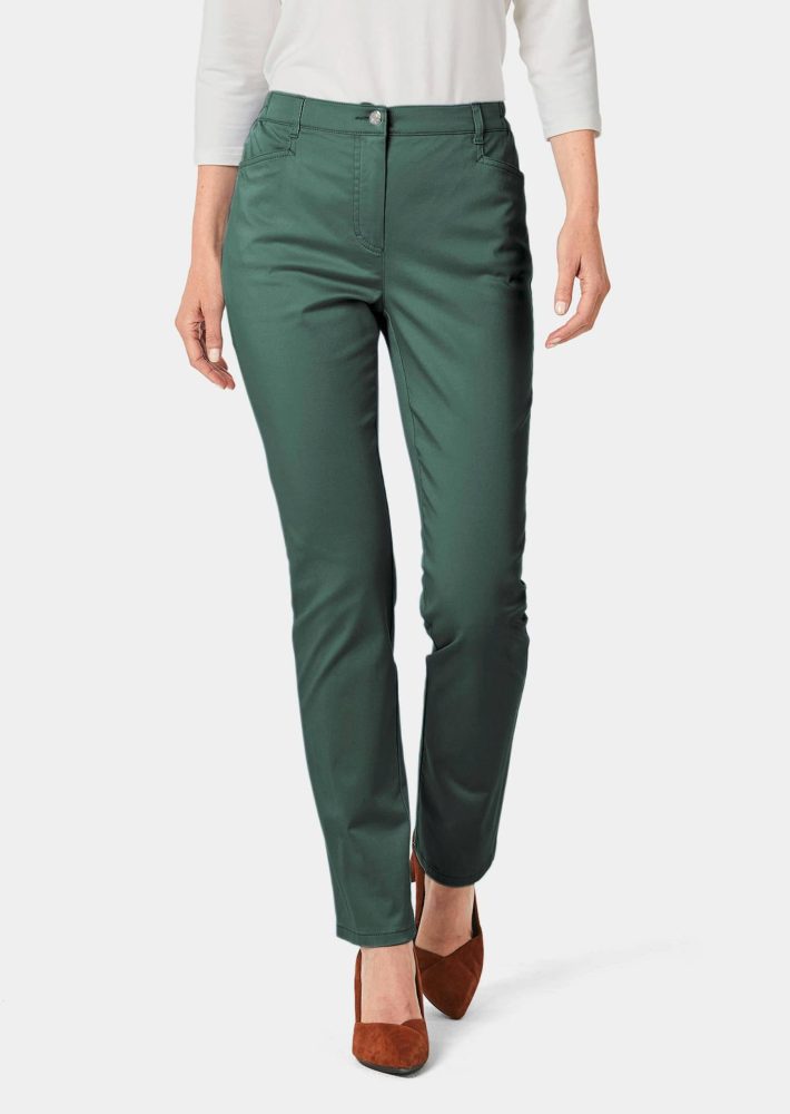 Satin-Baumwollhose LOUISA - dunkelgrün - Gr. 48 von Goldner Fashion