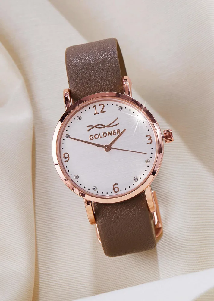 Uhr mit Wechselarmband - taupe / cremeweiss - Gr. Einheitsgröße von Goldner Fashion