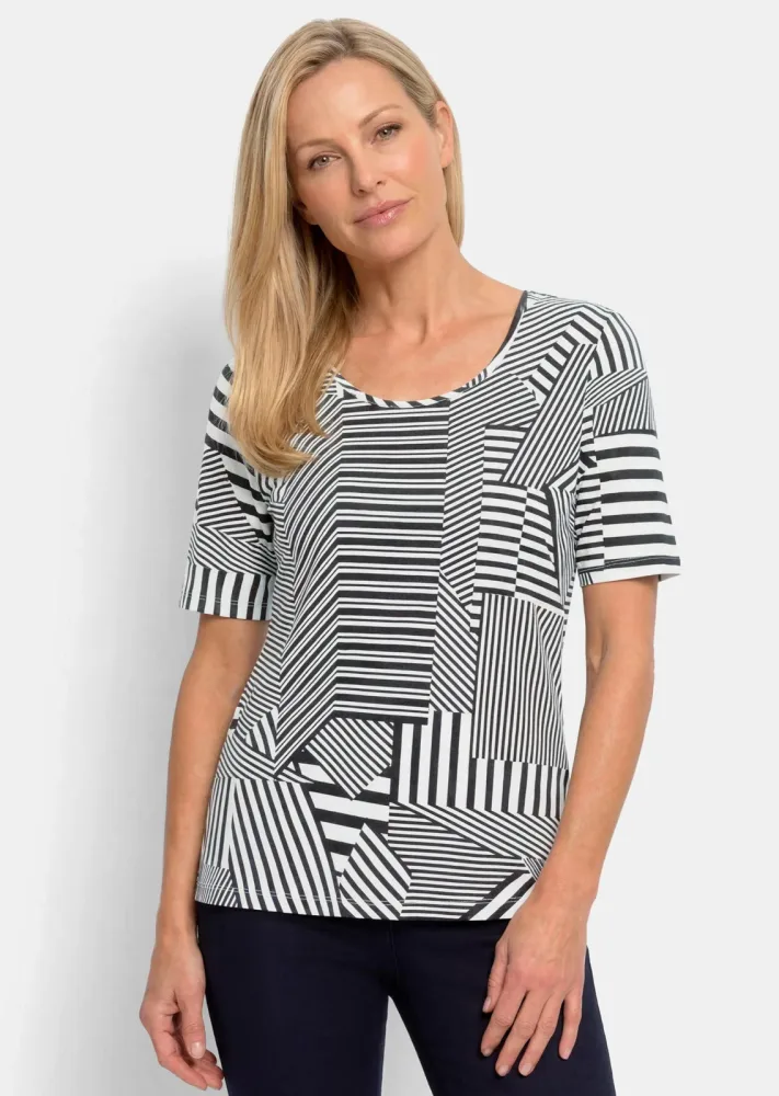 Viskoseshirt mit abstraktem Streifendruck - schwarz / weiss / gemustert - Gr. 42 von Goldner Fashion