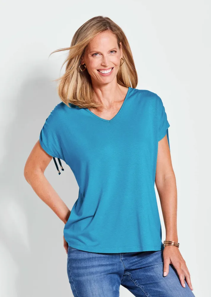 Shirt mit gerafften Ärmeln - türkis - Gr. 21 von Goldner Fashion