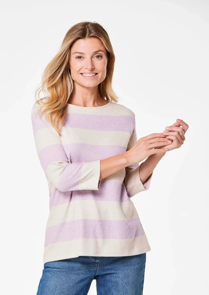 Geripptes Shirt mit Blockstreifen - flieder / gemustert - Gr. 21 von Goldner Fashion