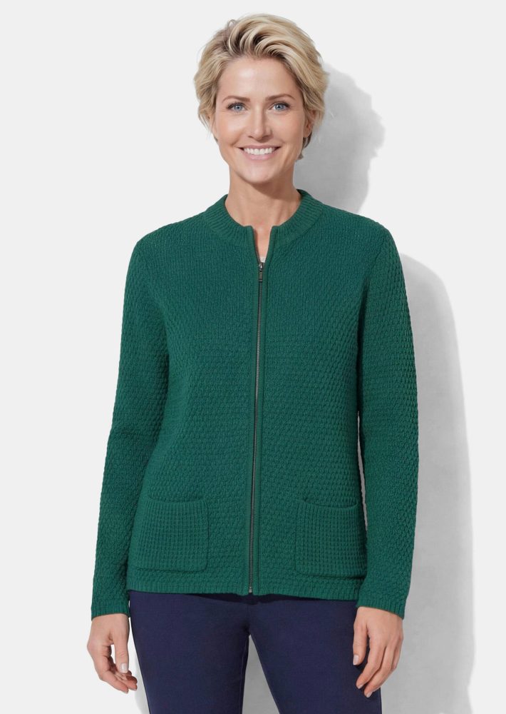 Strickjacke mit 3D-Effekt-Struktur - dunkelgrün - Gr. 21 von Goldner Fashion