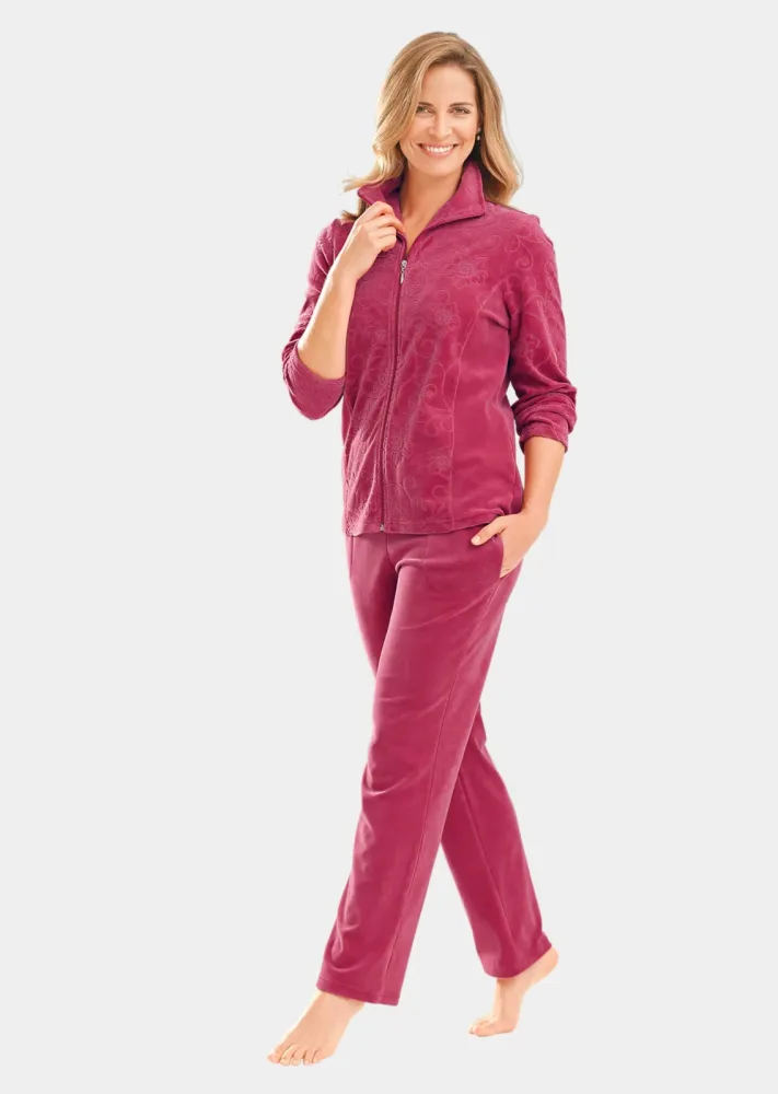 Samtiger Nicki-Hausanzug - beere - Gr. 24 von Goldner Fashion