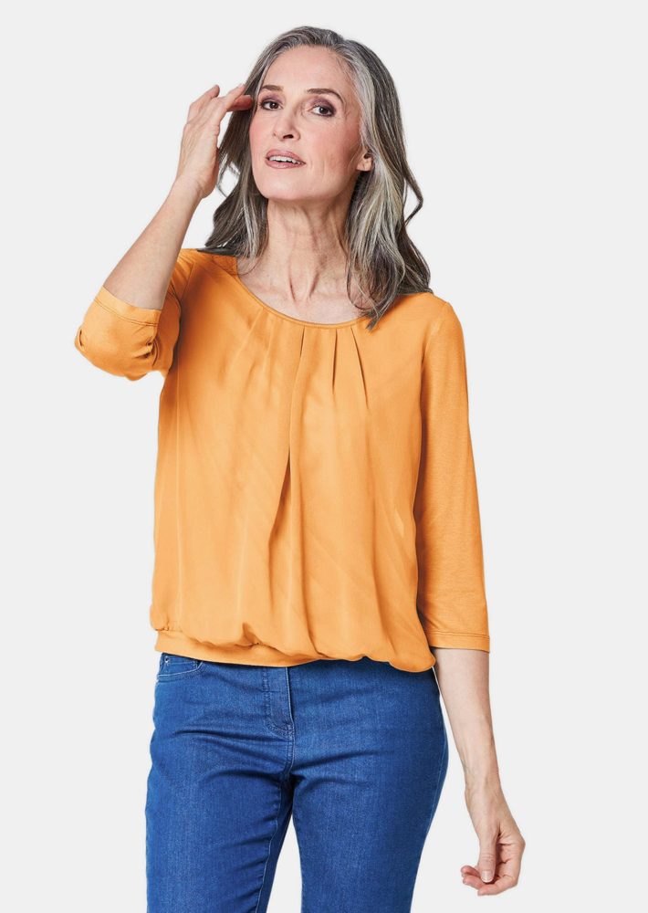 Gepflegtes Shirt in eleganter Blusen-Optik - honig - Gr. 42 von Goldner Fashion