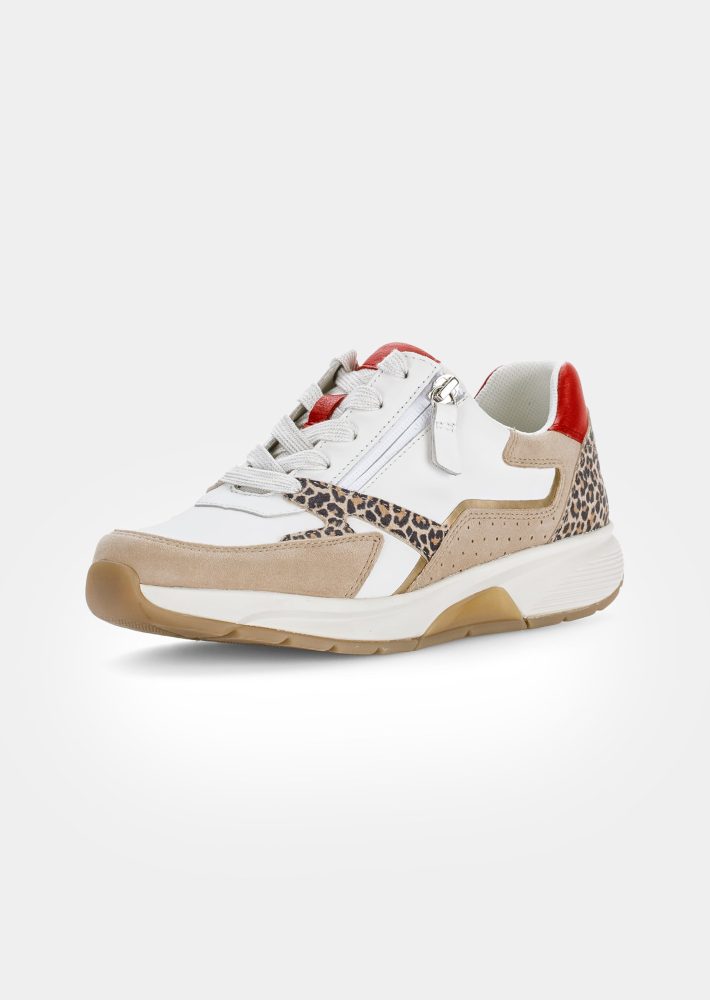 Leder-Sneaker mit Reissverschluss - weiss / beige / rot - Gr. 6 von Goldner Fashion