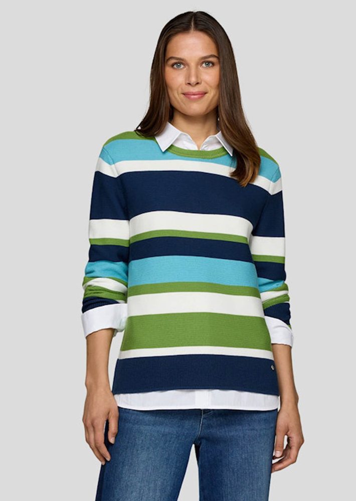 Strickpullover mit Blockstreifen - türkis / blau / cremeweiss - Gr. 40 von Goldner Fashion