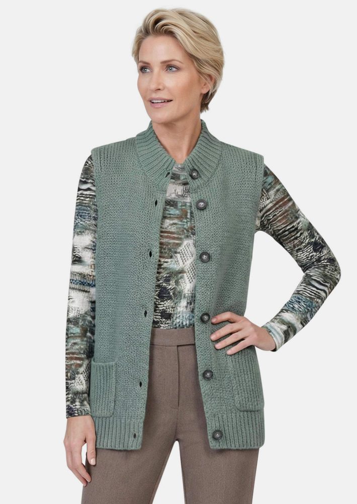 Leichte Strickweste mit Knopfleiste - salbei - Gr. 21 von Goldner Fashion