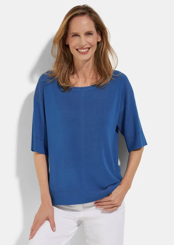 Strickpullover mit Ajourmuster - blau - Gr. 42 von Goldner Fashion