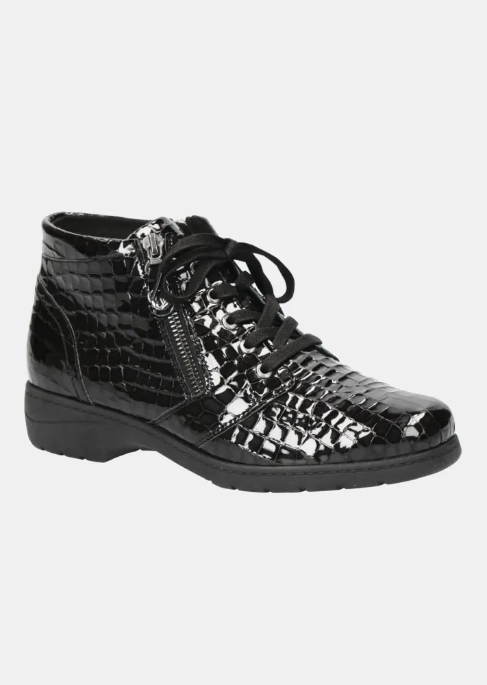 Stiefeletten in glänzender Animal-Optik - lackschwarz - Gr. 42 von Goldner Fashion