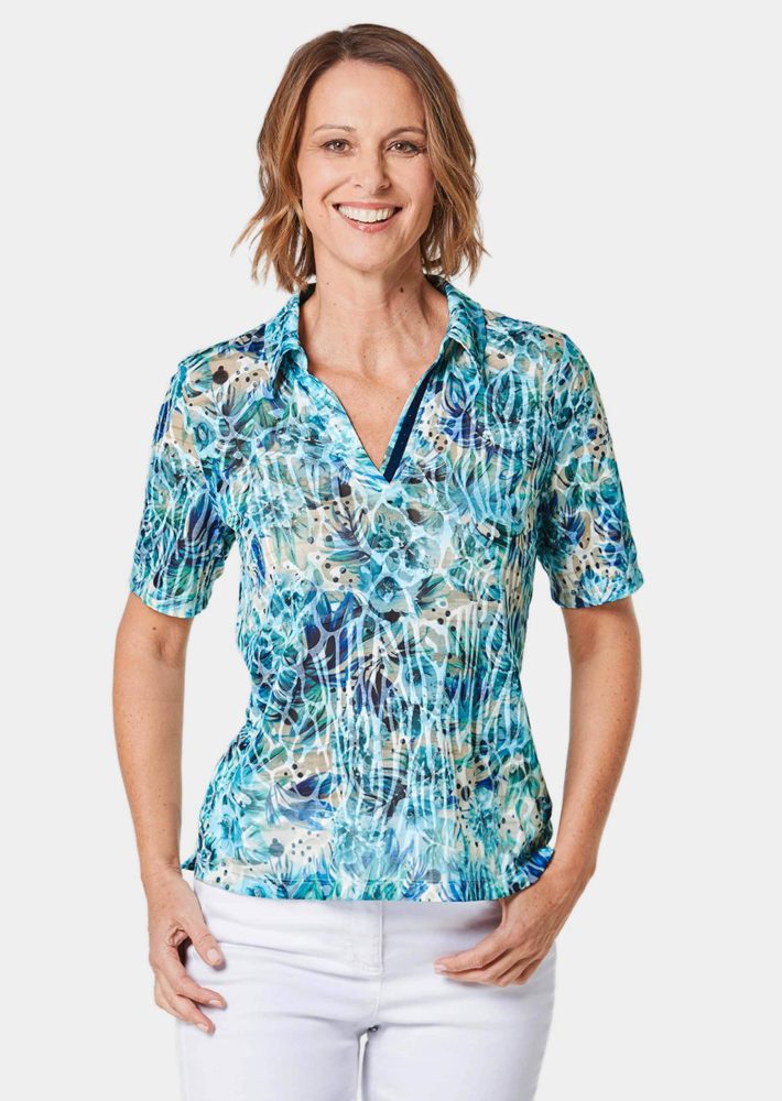 Hautangenehmes Druck-Poloshirt - marine / gemustert - Gr. 20 von Goldner Fashion