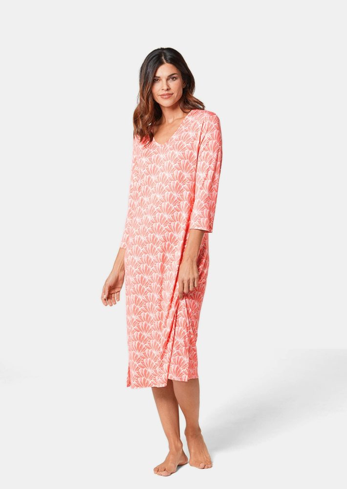 Nachthemd mit 3/4-Arm - koralle / weiss / gemustert - Gr. 21 von Goldner Fashion