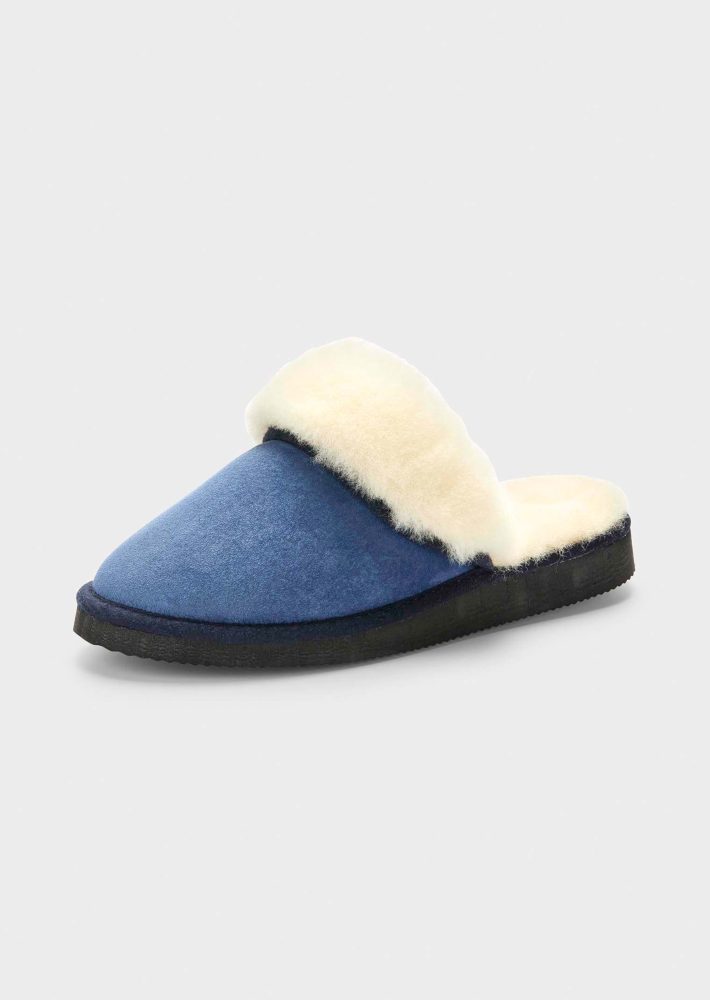 Pantoffeln aus Lammfell - blau - Gr. 42 von Goldner Fashion
