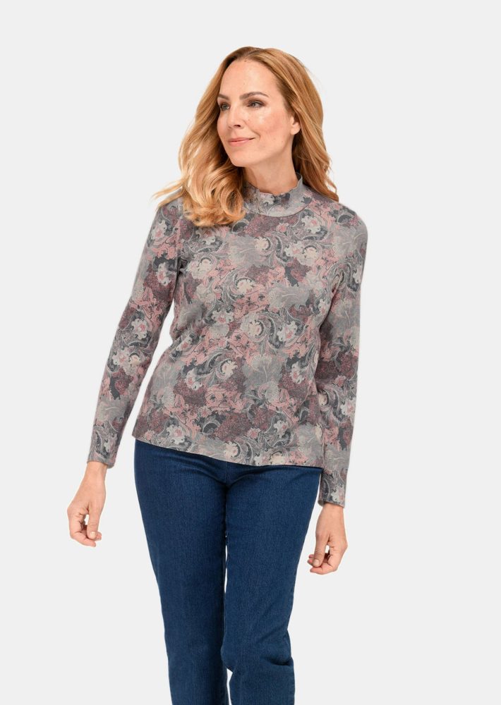 Stehbundpullover mit farbharmonischem Druck - rosé / gemustert - Gr. 19 von Goldner Fashion