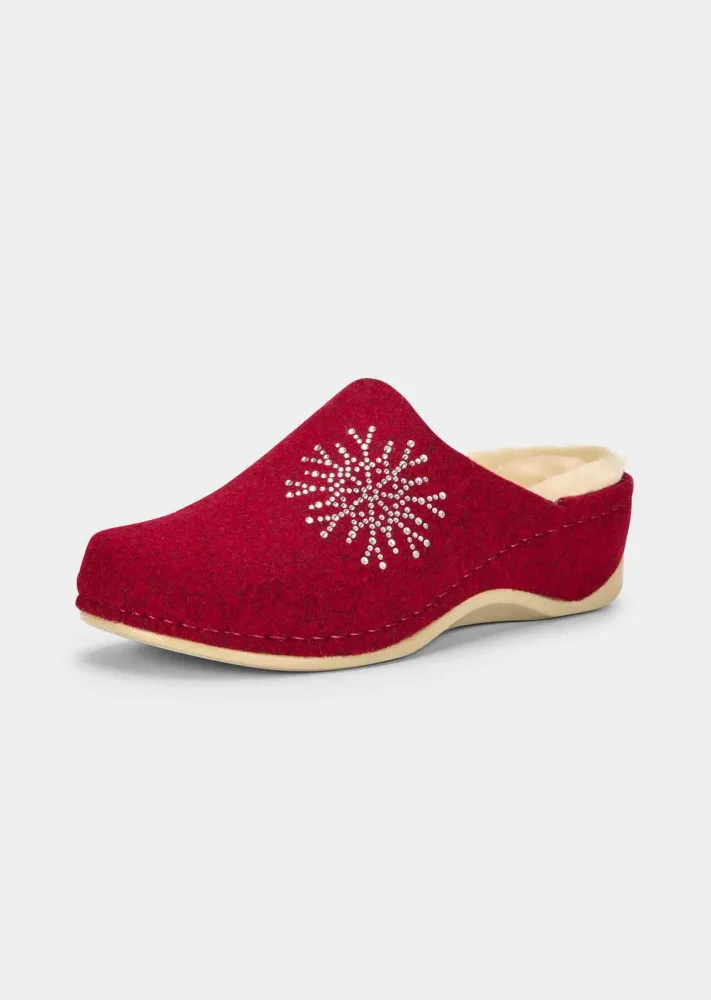Pantoffeln aus Wollfilz mit Glitzersteinen - bordeaux - Gr. 42 von Goldner Fashion