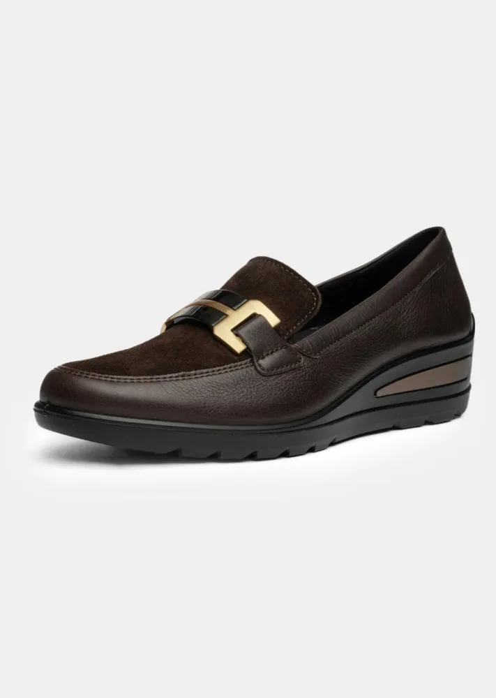 Leder-Slipper mit Zierschnalle - braun - Gr. 39 von Goldner Fashion
