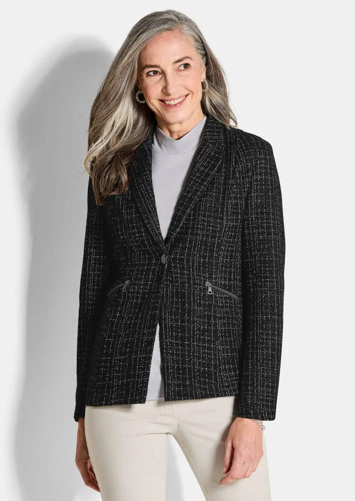 Jersey-Blazer in Tweed-Optik - schwarz / gemustert - Gr. 19 von Goldner Fashion