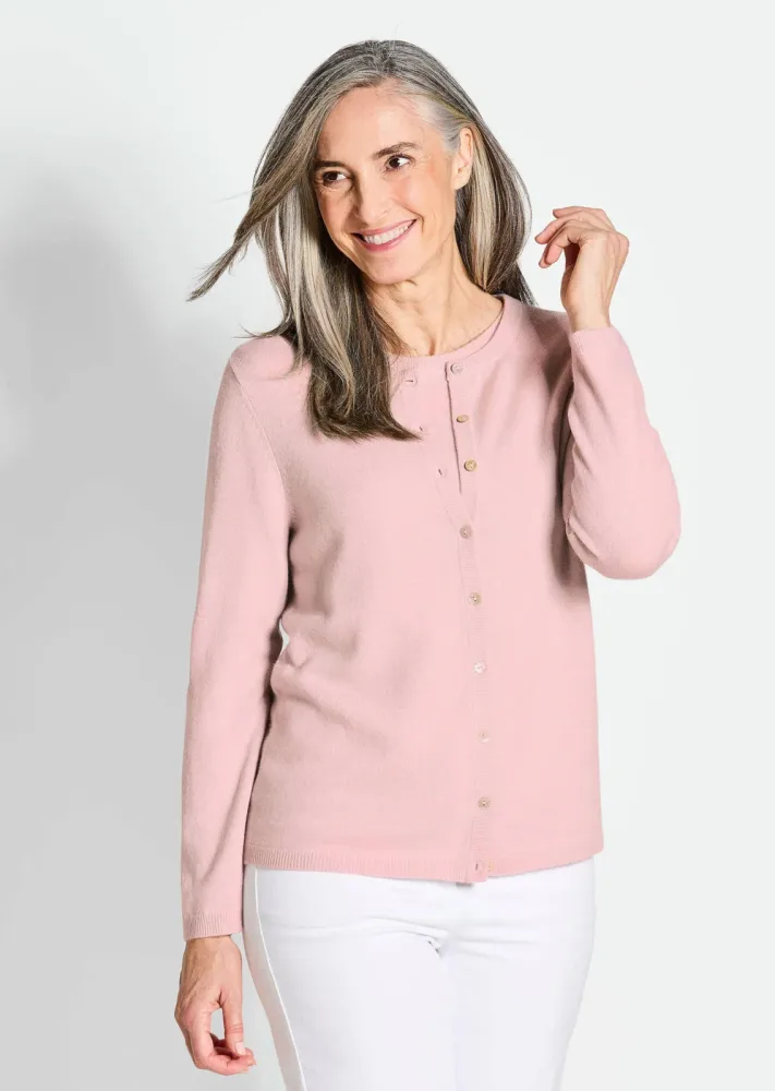 Kaschmirstrickjacke mit Rundhalsausschnitt - rosé - Gr. 23 von Goldner Fashion