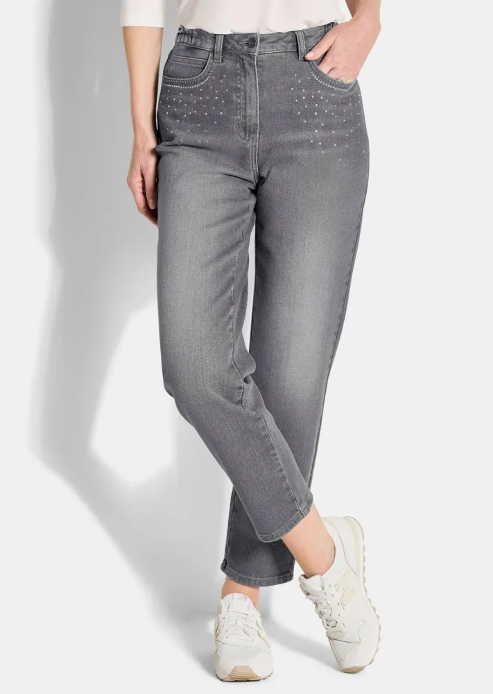 Jeans SARA mit Glitzersteinchen - grau - Gr. 20 von Goldner Fashion