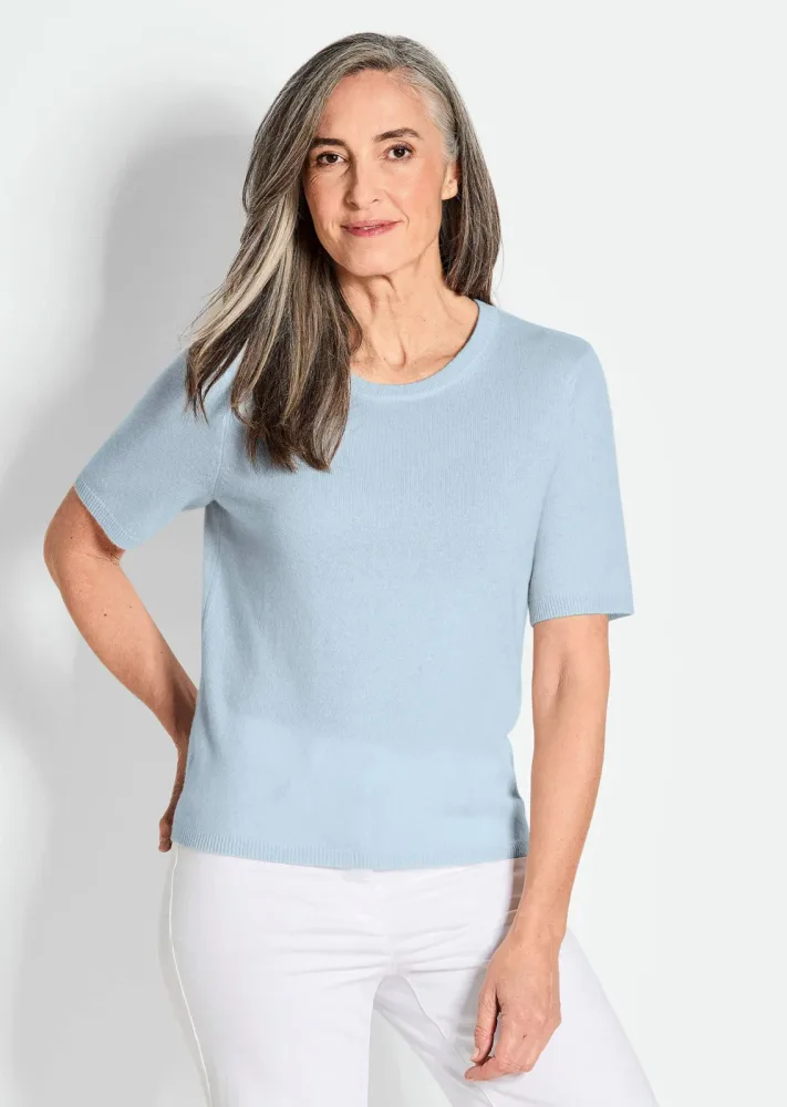 Halbarmpullover mit Rundhals aus Kaschmir - hellblau - Gr. 21 von Goldner Fashion