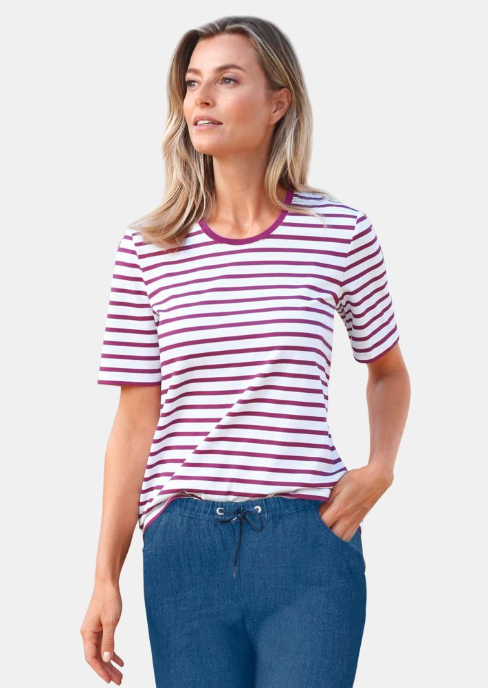 Ringelshirt mit Halbarm - weiss / lila / geringelt - Gr. 21 von Goldner Fashion