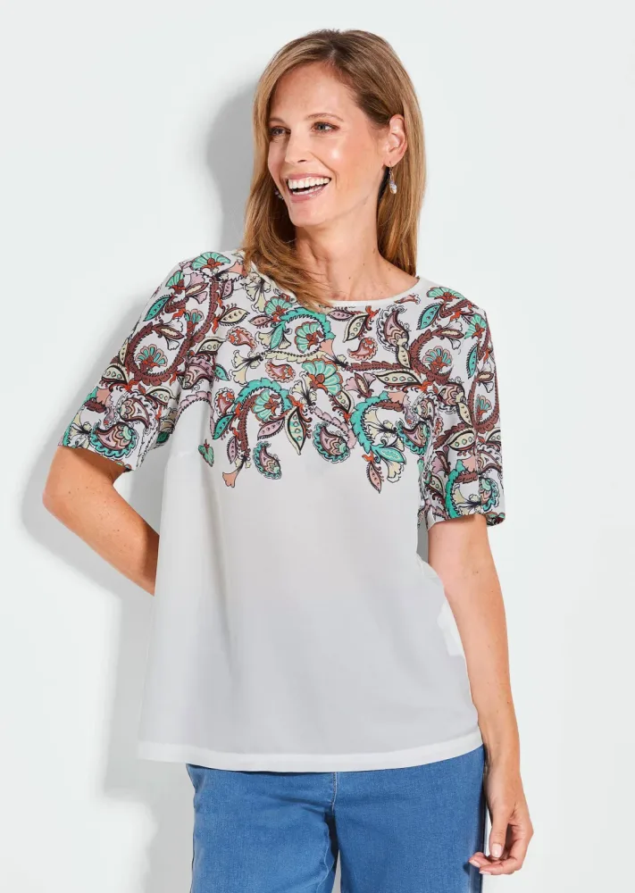 Blusenshirt mit platziertem Paisley-Muster - weiss / gemustert - Gr. 52 von Goldner Fashion
