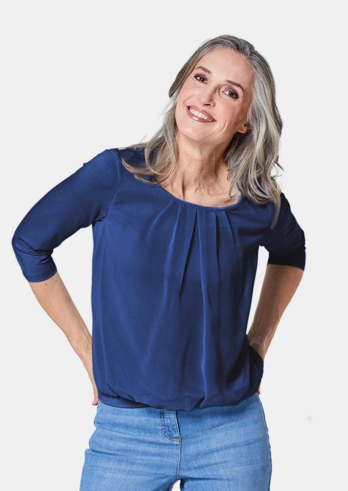 Gepflegtes Shirt in eleganter Blusen-Optik - dunkelblau - Gr. 19 von Goldner Fashion