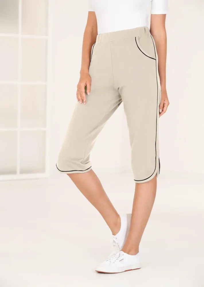 Bequeme Caprihose mit Schlupfbund und Taschen - stein / schwarz - Gr. 20 von Goldner Fashion