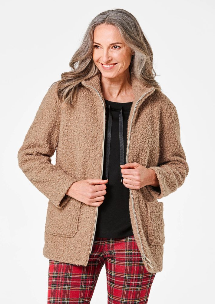 Teddy Jacke mit Stehkragen - camel - Gr. 25 von Goldner Fashion