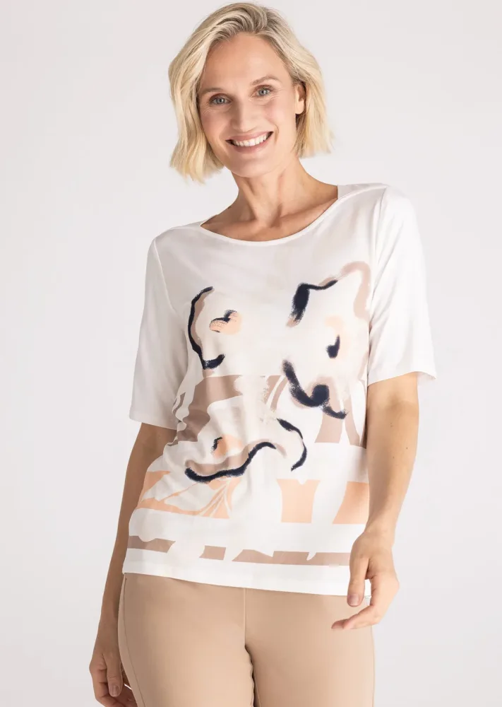 Jersey-Shirt mit paspeliertem U-Boot-Ausschnitt - cremeweiss / beige / pfirsich - Gr. 42 von Goldner Fashion