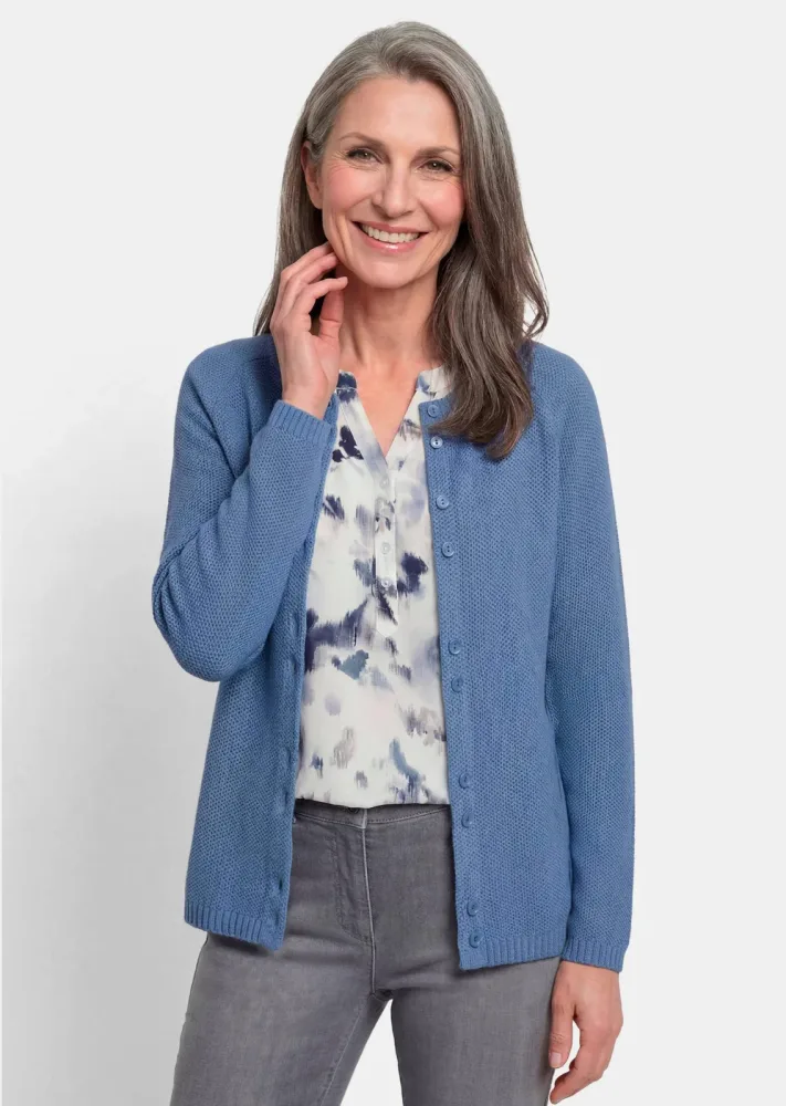 Strickjacke aus reiner Baumwolle - rauchblau - Gr. 48 von Goldner Fashion