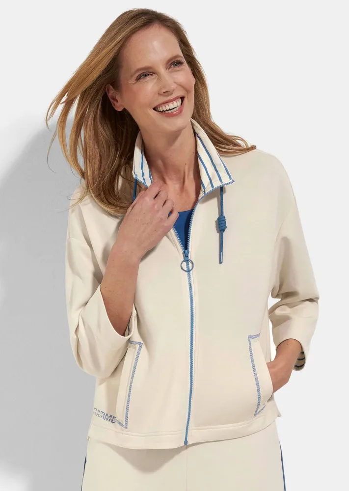 Sweatjacke mit Stehkragen - beige - Gr. 48 von Goldner Fashion