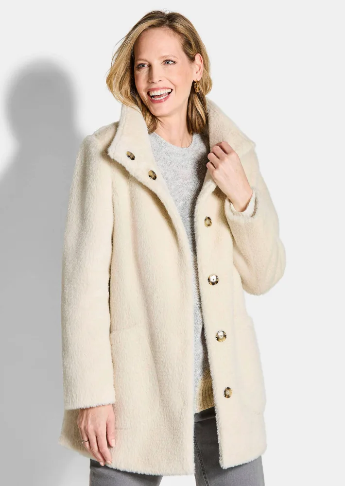 Jacke mit Stehkragen aus Federgarn - beige - Gr. 20 von Goldner Fashion
