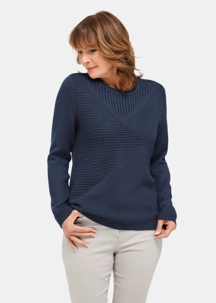 Pflegeleichter Pullover in hochwertiger Rippenstruktur - marine - Gr. 19 von Goldner Fashion