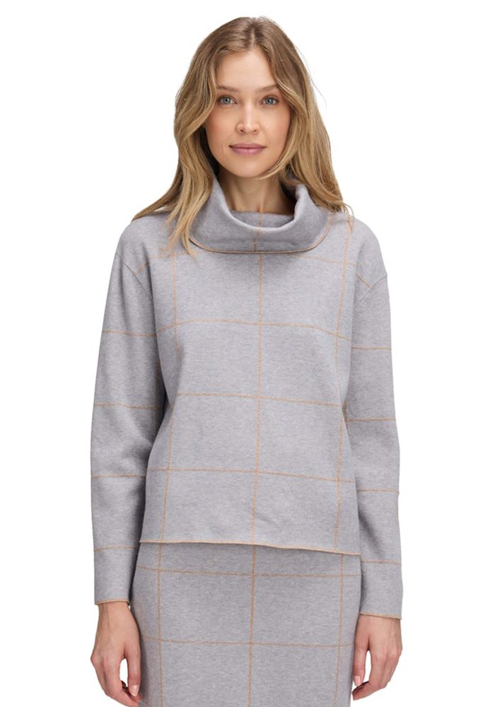 Rollkragenpullover mit Karomuster - grau / beige / méliert - Gr. 42 von Goldner Fashion